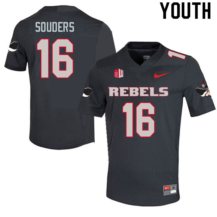 Youth #16 Kalvin Souders UNLV Rebels College Football Jerseys Sale-Charcoal